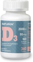Vitamin D3 2000iu (50 mcg) 1-års leverans för immunstöd, hälsosam muskelfunktion och benhälsa - icke-GMO, Glutenfri, med vitamin B2 - (Mini tabletter), 360 greve
