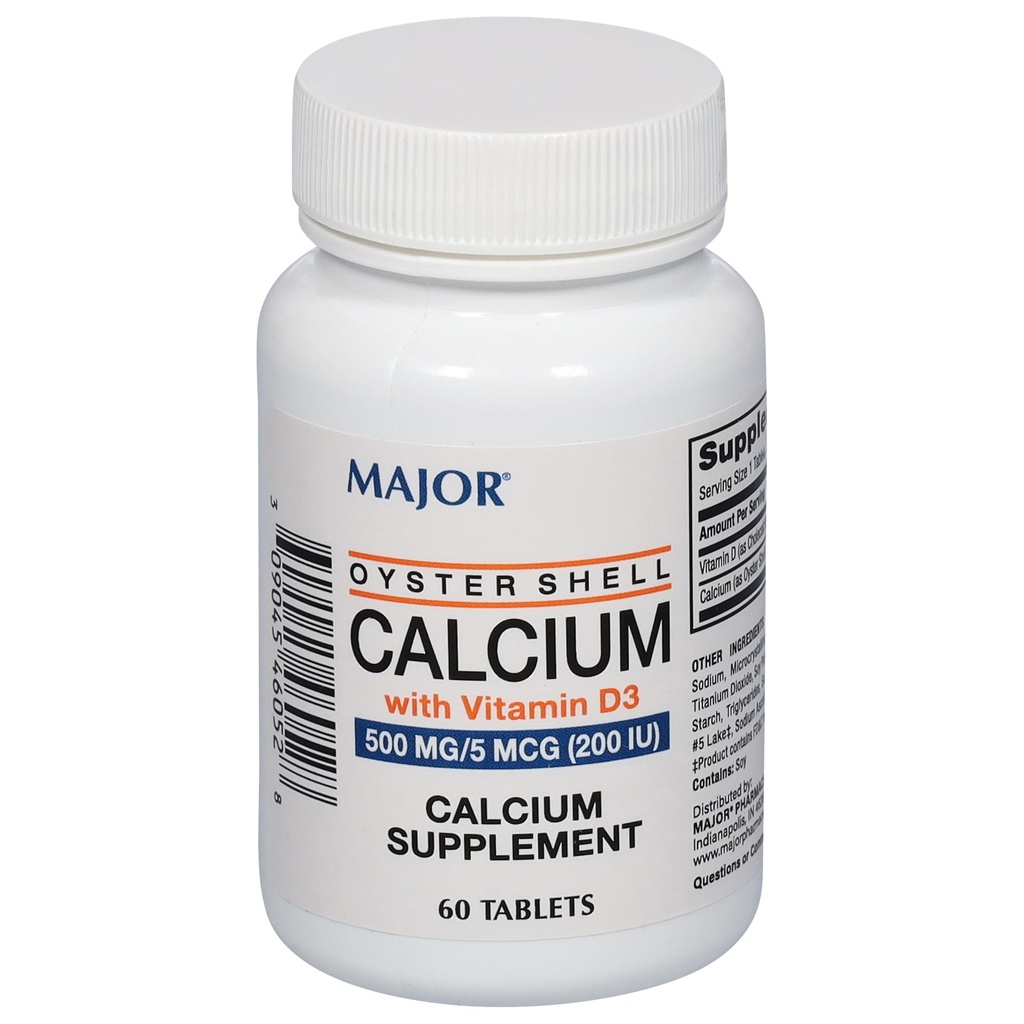 Major Oyster Shell Calcium med vitamin D3 500 mg / 5 mcg (200 IE) - Calcium Supplement - 60 tabletter