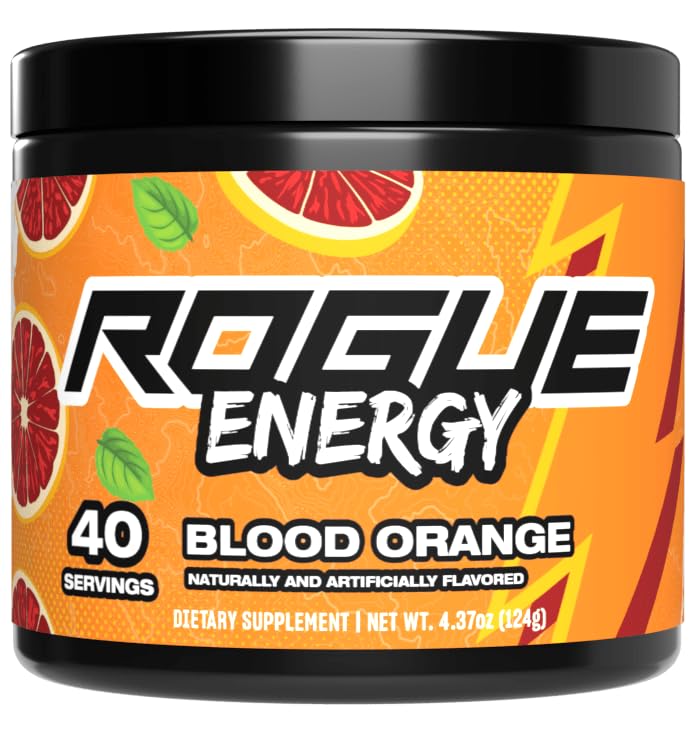 Rogue Energy Drink Powder för långa speltimmar - Energipulver för mental fokus - Sugar & Gluten Free - Speltillskott med koffein och vitaminer - Tillverkad i USA (Blod Orange - 40 portioner)