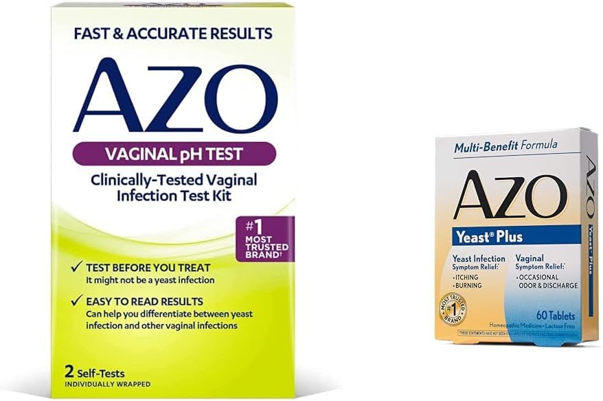 AZO Vaginal pH Test Kit och Yeast Infection Relief tabletter, kliniskt infekterade infektionstestkit med 60 Yeast Infection & Vaginal Symptom Relief tabletter