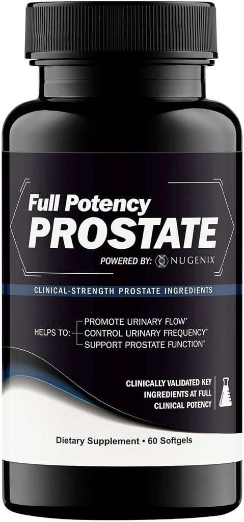 Nugenix Full Potency Prostate - Prostate Support Supplement för Mäns hälsa, Klinisk Styrka, Saw Palmetto, Öka urinflöde och frekvens och Stöd Prostata Funktion, 60 kapslar