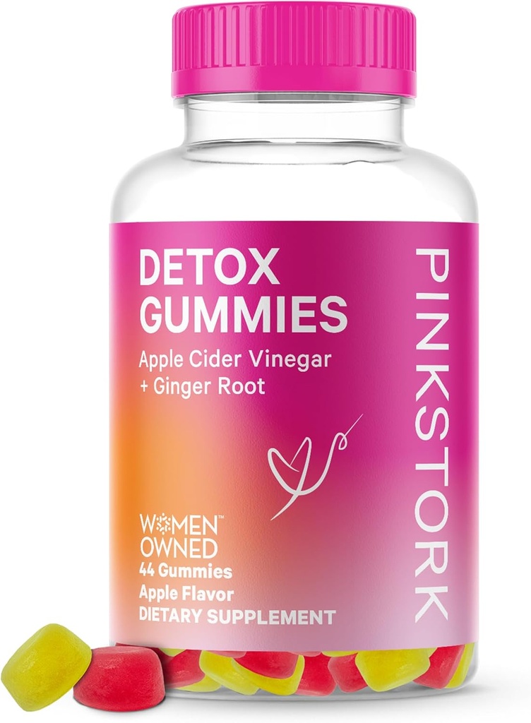 Pink Stork Detox Gummies, Apple Cider Vinegar Gummies with Ginger to Help Support Bloating, Gut Health and Digestion, Chewable ACV Gummies - 44 Count, 1 pack, 0.3 pounds