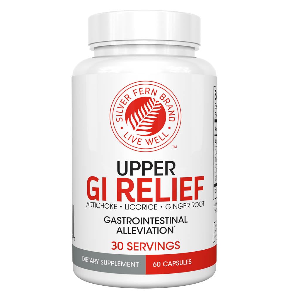 Silver Fern GI Relief - Natural Herbal Supplement - All Natural med Artichoke Leaf Extract, Ginger Root Extract och GutGuard Licorice Flavonoids (1 flaska - 60 kapslar - 30 dagars leverans)