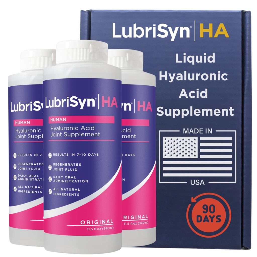 Lubrisyn Hyaluronic Acid Oral Joint Supplement - Liquid HA Formel för människor - Främjar gemensamt stöd, rörlighet, flexibilitet, Hydration och hälsosam funktion för män och kvinnor - Original 3 x 11.5oz