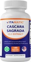 Vitamatic Cascara Sagrada Made med Senna & Psyllium Husk - 180 Veg Capsules - Koncentrerad 25X Potens - All Natural - Non-GMO