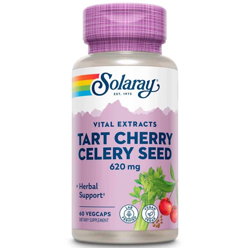 SOLARAY Tart Cherry & Celery Seed | Hälsosamma urinsyranivåer, gemensamma, muskelåterhämtning och sömnstöd | 60 VegCaps