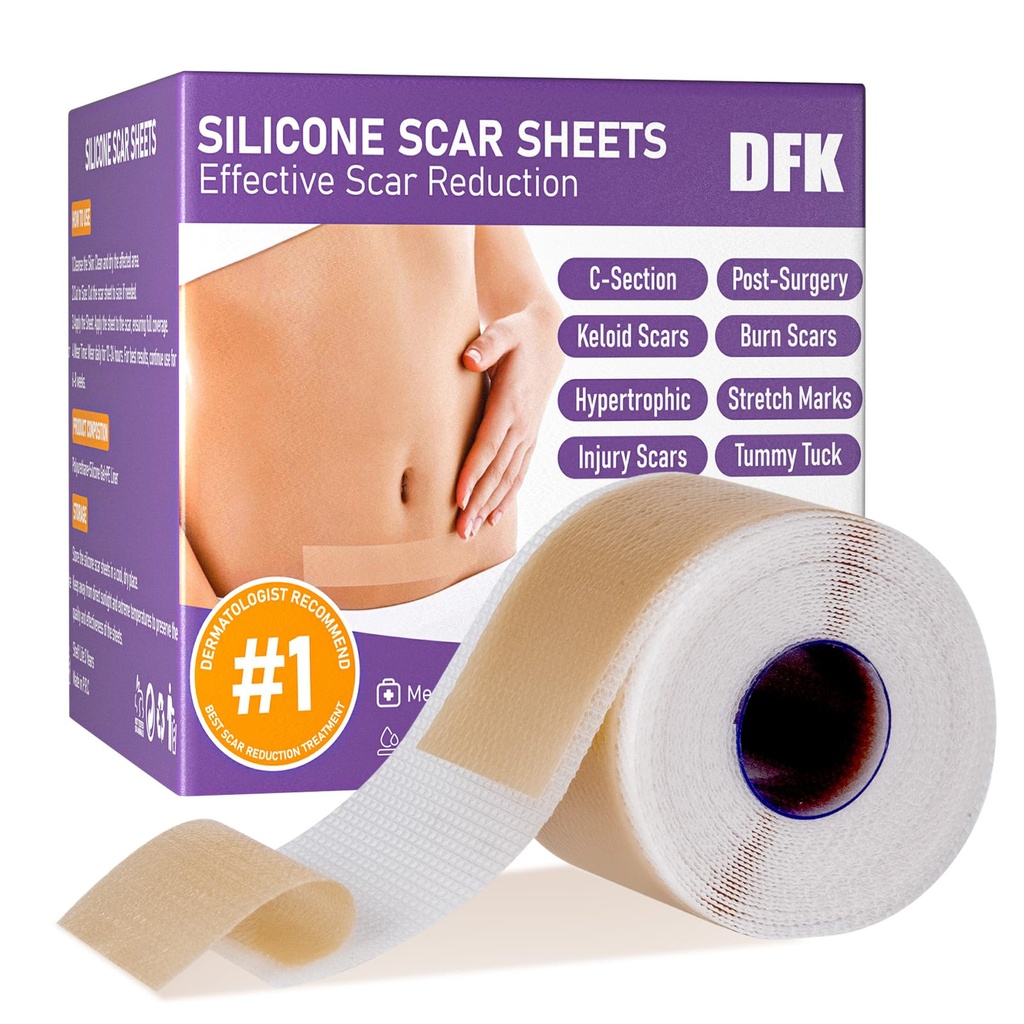 Silicone Scar Sheets, Silicone Scar Tape(1,6 "x 79" Roll-2M), Återanvändbara Professional Scar Silicone Strips, Soft Silicone Scar Sheets för Surgical Scars, Keloid,Acne Scars, Burn Scar, C-Section