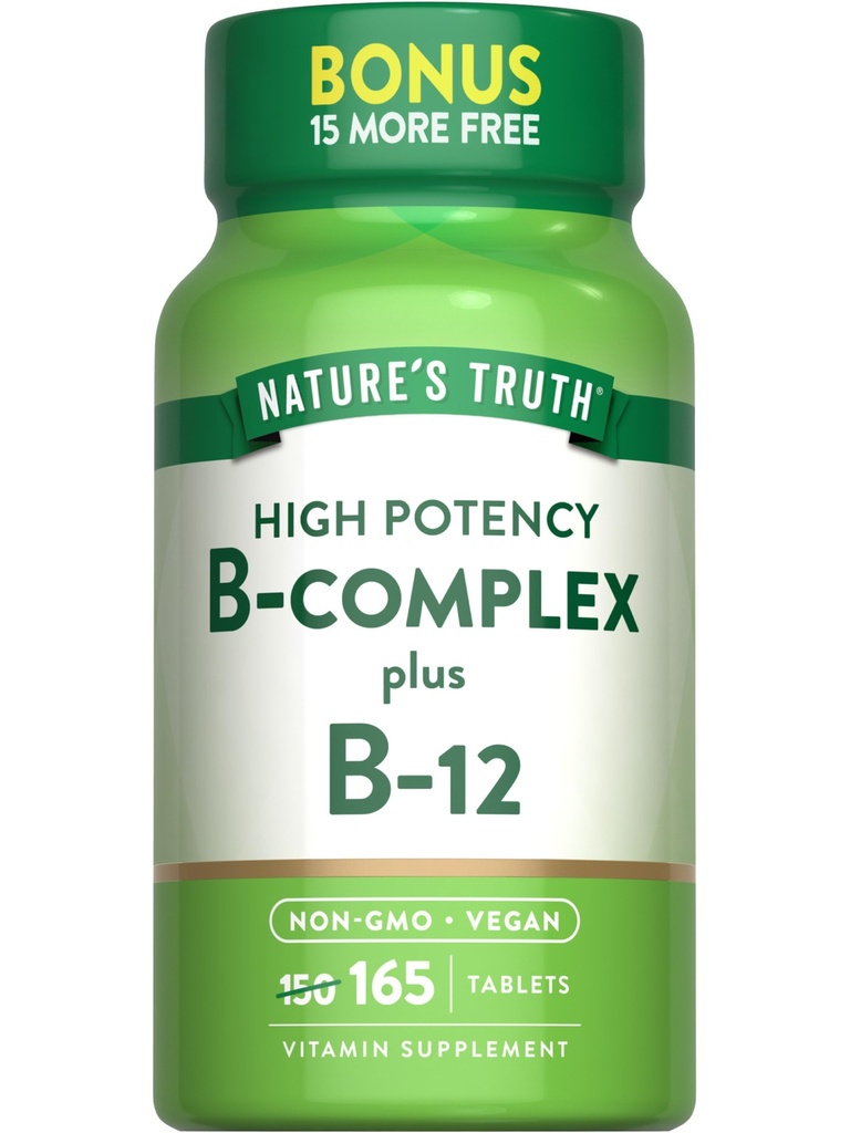 Naturens sannings vitamin B-komplex | 165 tabletter | Plus B12 | Vegan & icke-GMO-tillägg