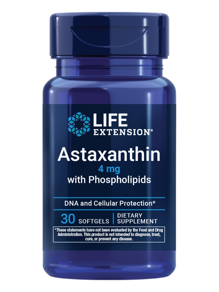 Livslängd Astaxanthin med fosfolipider - Antioxidantstöd, ögonhälsa - Alger - härledd - Glutenfri, icke-GMO - 30 Softgels