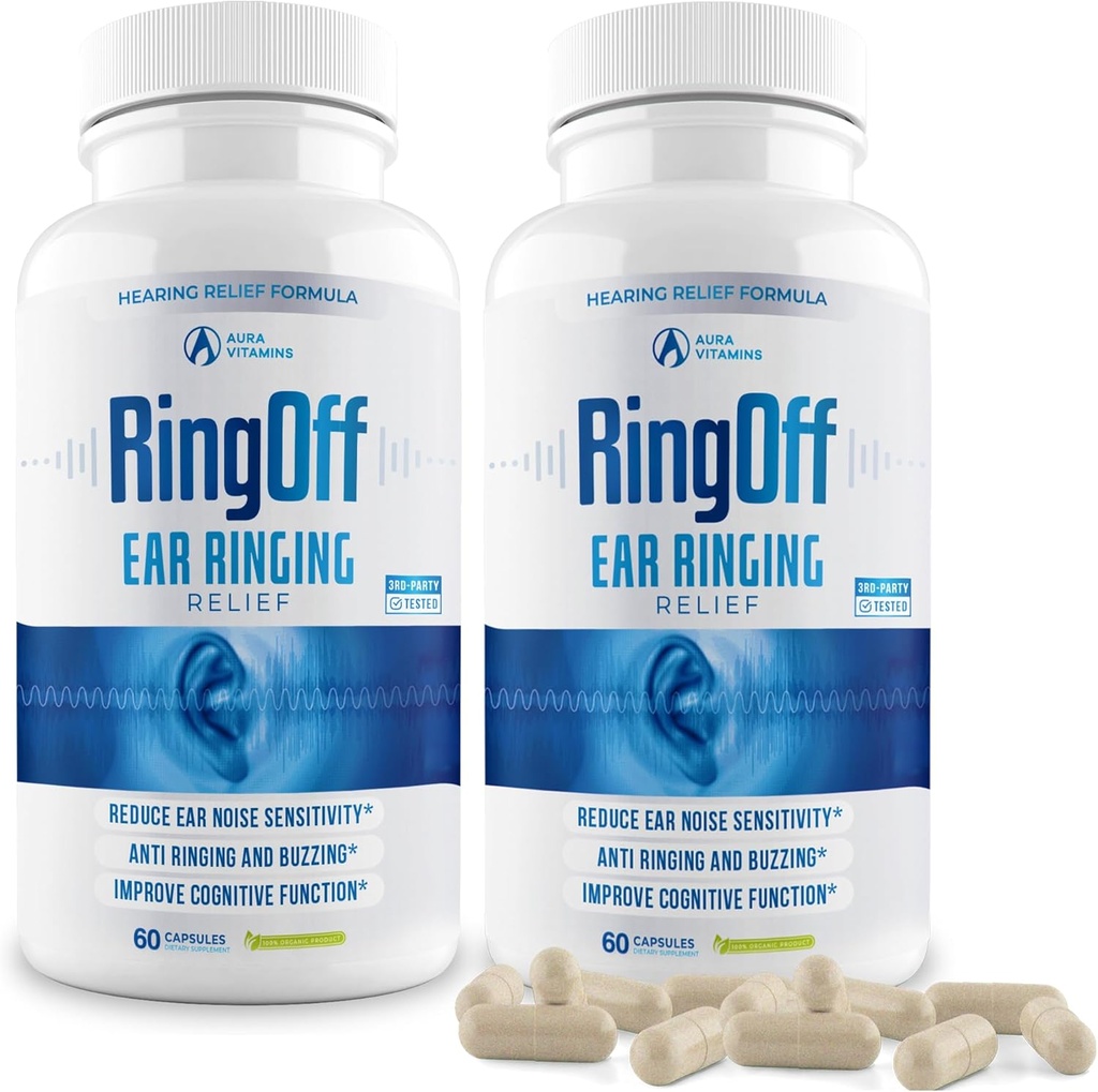 Ring Off (120 Caps) - Tinnitus Relief för Ringing Ears, Clear Tinnitus Quieting Ear Ringing Relief & Restoring Inner Peace, Ginkgo Biloba, Zink Picolinate & More - Effektiv Hearing Health Support