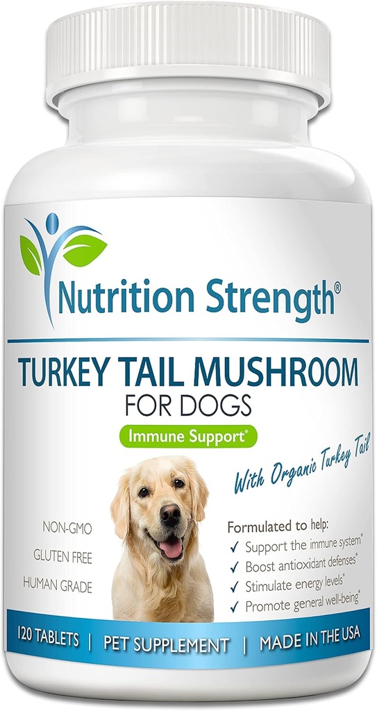 Turkiet Tail Mushroom för hundar att stödja ett starkt immunsystem, främja tarmhälsa, antioxidantaktivitet och inflammatorisk lindring, minska trötthet och öka uthållighet, 120 tuggbara tabletter