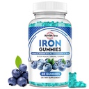 Iron Gummies - med Calcium, Zink, Folate & Vitamin B12, C, B6 för vuxna och barn - Blodbyggare och energistöd för järnbrist, Anemi, Vegan - Blueberry Flavor, 60 Gummies