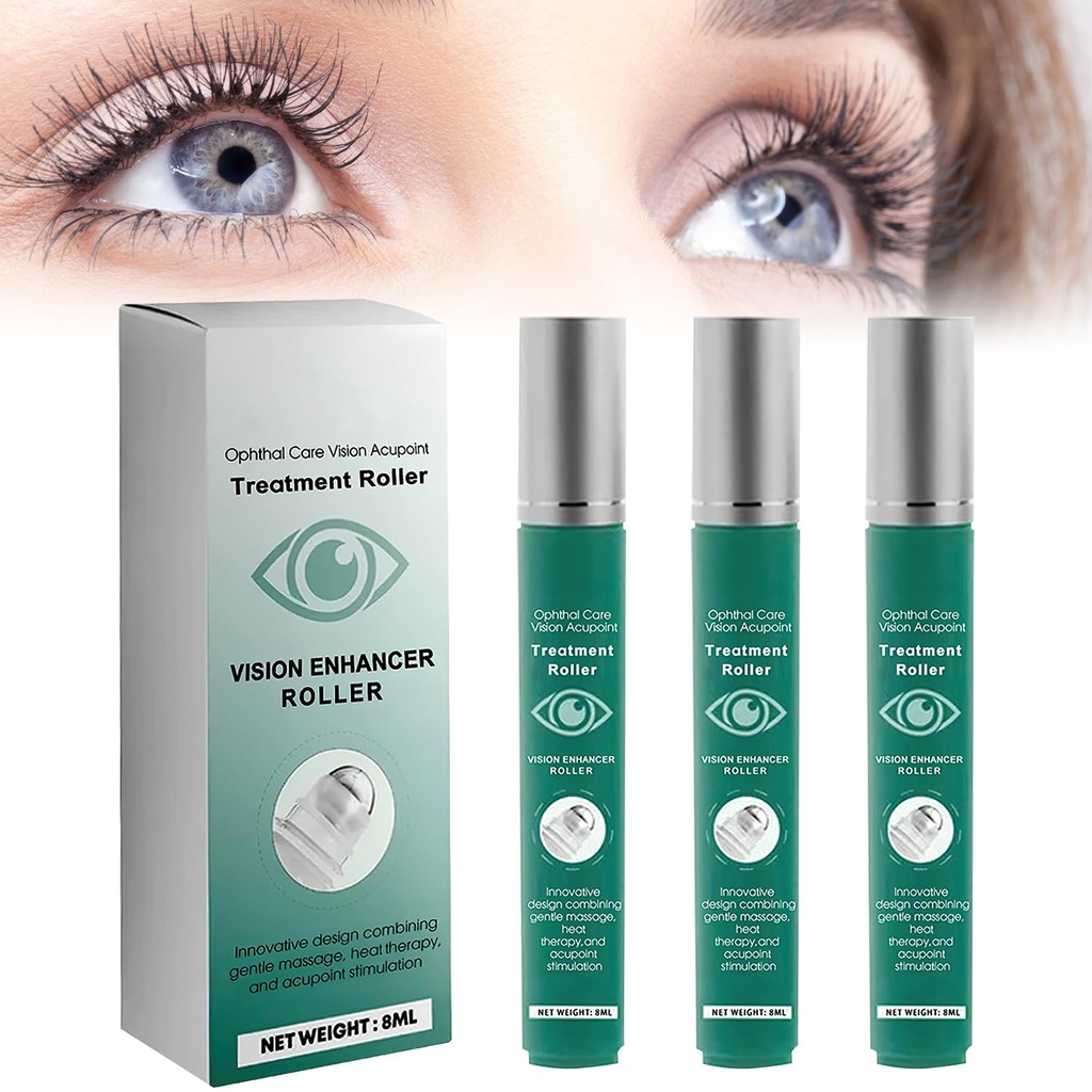 Vision Enhance Massage Roller, Eye Roller för att förbättra visuell Clarity, Natural Vision Enhancer Roller, Relieve Eye Strain, Trötthet och obehag 8 ml (3 Pcs)