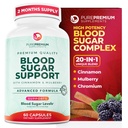 PurePremium Normal Blood Sugar Support Supplement - 20 Active Ingredients Complex to Support Blood Sugar Levels Already in The Normal Range - with Cinnamon, Bitter Melon, Chromium, Mulberry - 60ct