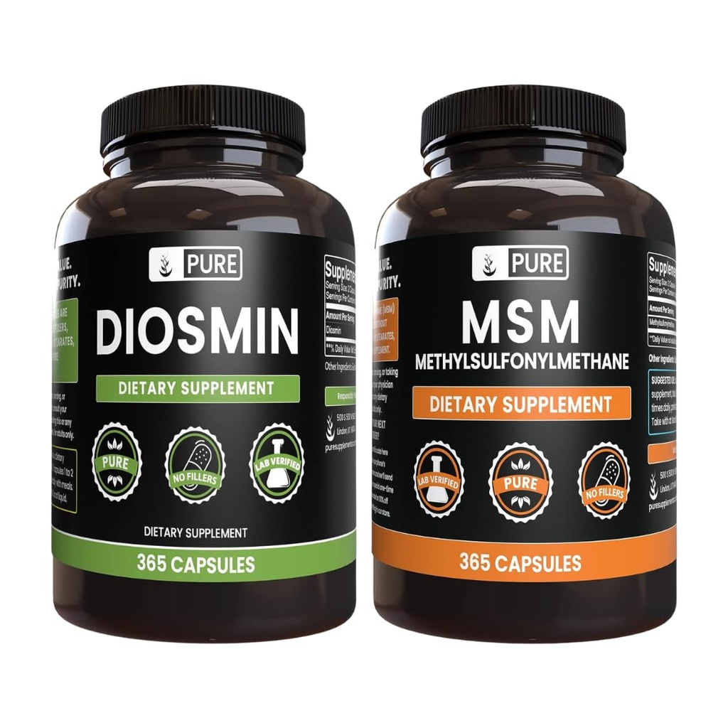 PURE ORIGINAL INGREDIENTS Diosmin och MSM Bundle, 365 kapslar Varje, No Magnesium eller Rice Fillers, Always Pure