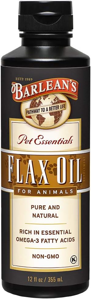 Barleans färska linolja för djur med rika essentiella Omega-3 fettsyror för Pet Well-Being and Health - Non GMO - 12-Ounce