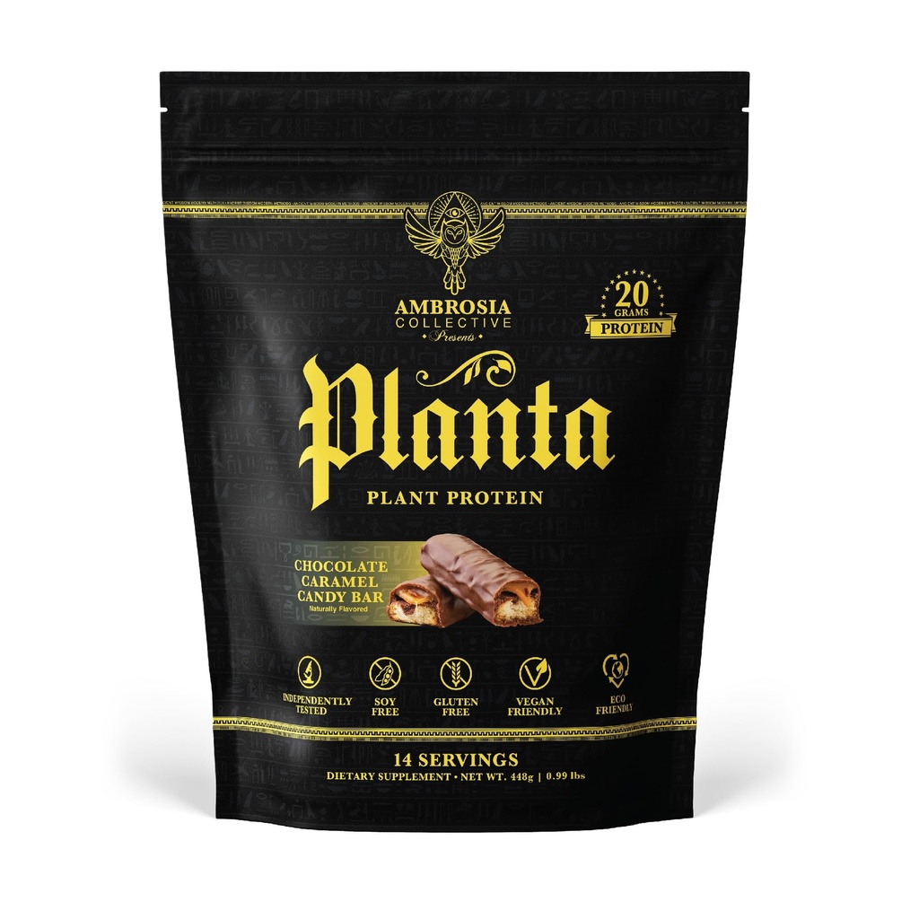 Ambrosia Planta - Premium Plant-Based Protein | Vegan & Keto Friendly | Gourmet smaker utan uppblåsthet eller mage upprörd | Gluten & Soy Free | No Added Sugar | 14 portioner | (Candy Bar)