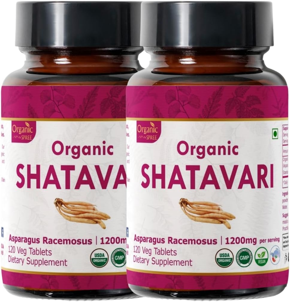 Shatavari 120 tabletter | Asparagus Racemosus (Shatavari) | USDA Organic Certified | Stöder kvinnors hälsa och immunsystem | Kosttillskott 120tab - Pack av 2