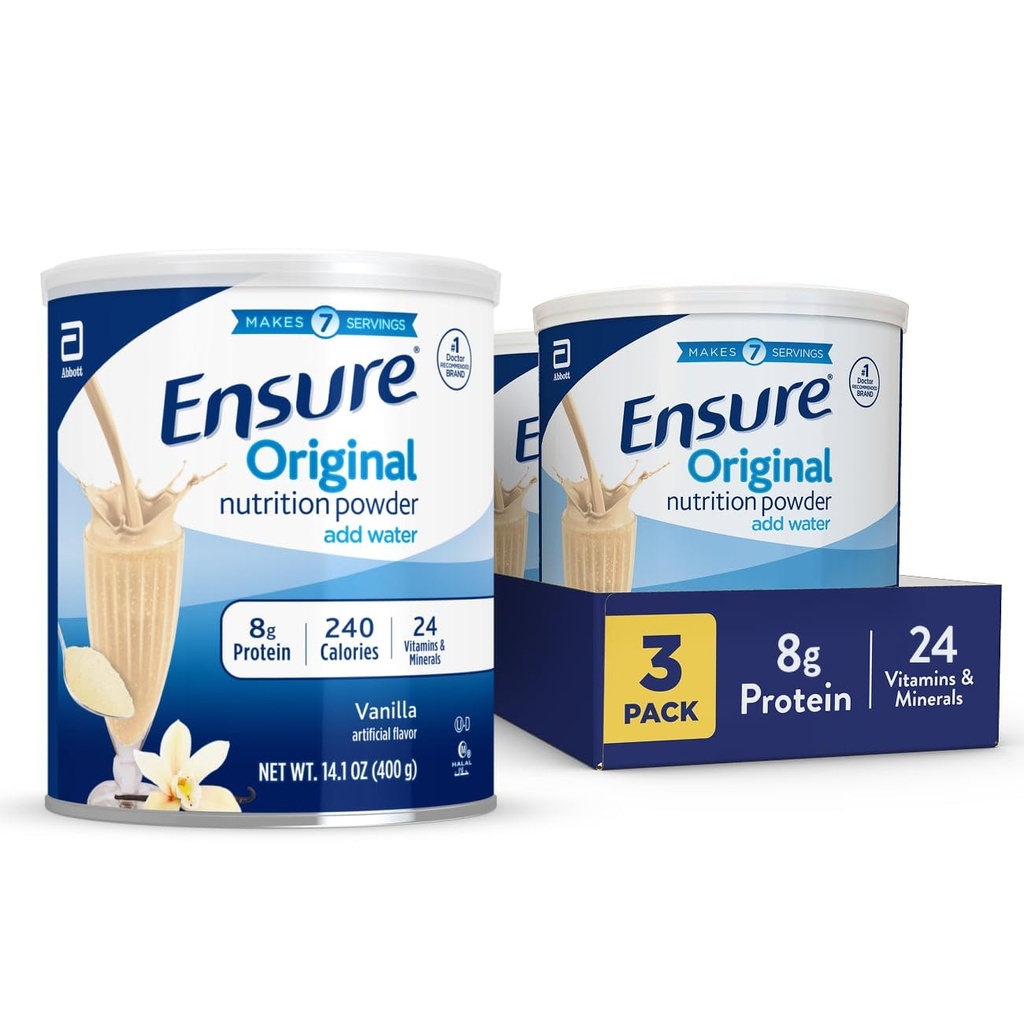 Säkerställ Original Vanilla Nutrition Powder | Vanilla Protein Powder | Small Meal Replacement Shake Mix | 8g Protein, 24 Vitaminer & Minerals | Immune Health | 14,1 oz - 3 pack