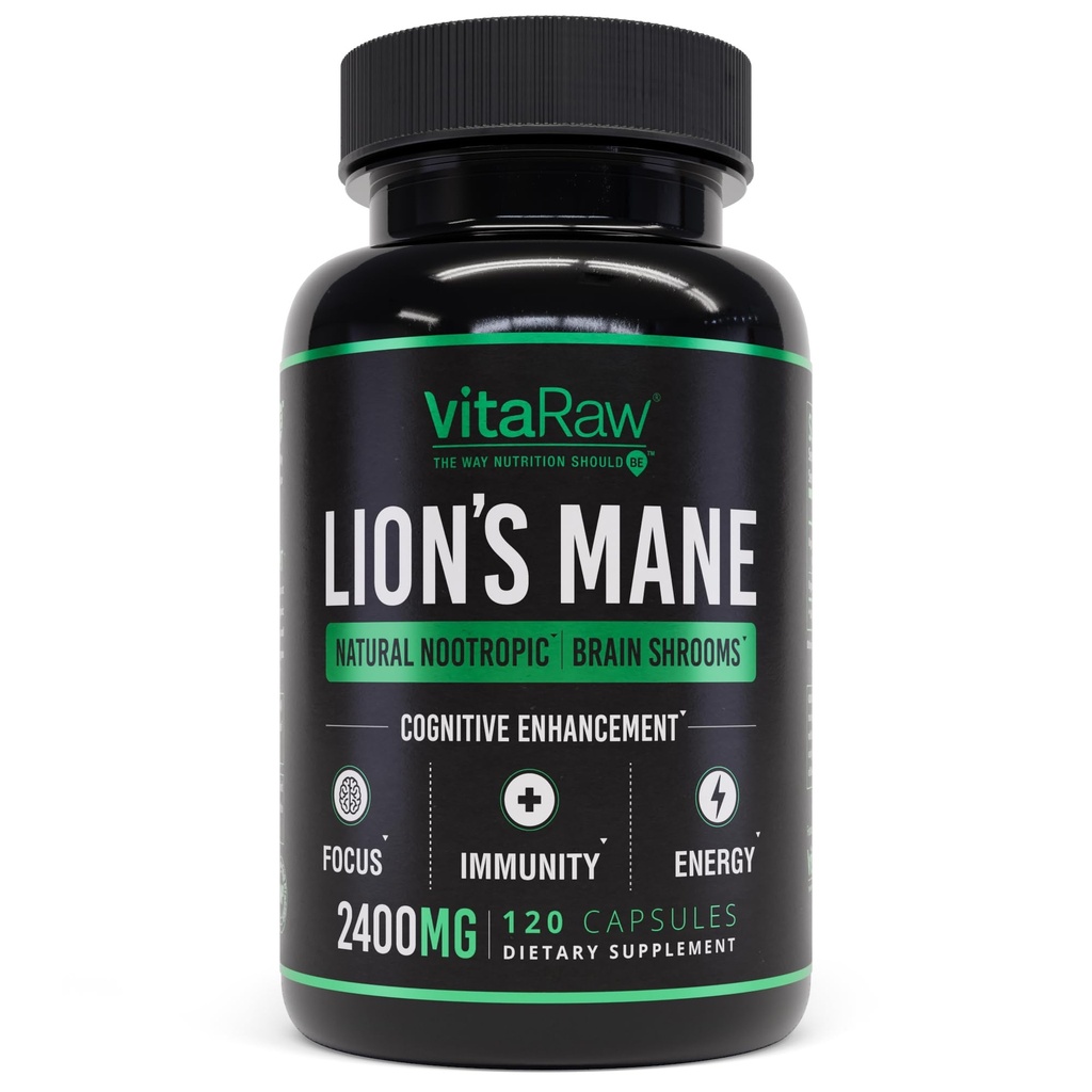 Organiska Lions Mane Supplement Capsules 2400 mg - Kraftfull Nootropic - hjälper till att upprätthålla minne, energi och mental klarhet - Vegan Brain Booster Focus Pills - Real Lion's Mane Supplement