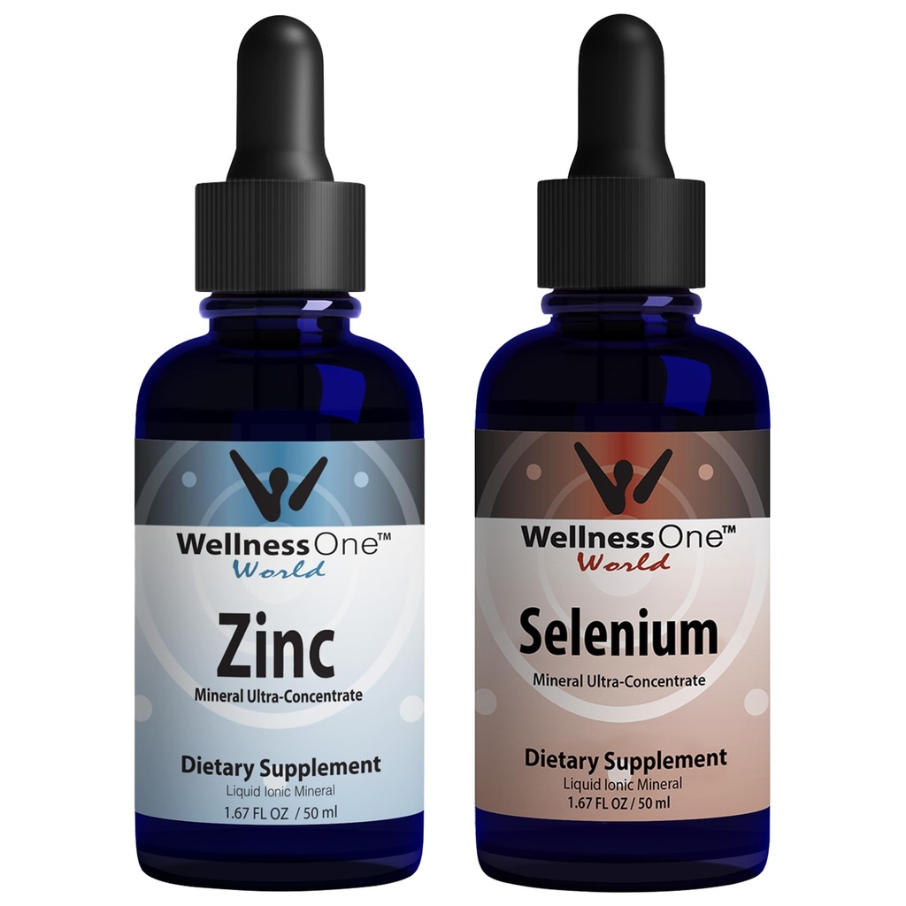 WellnessOne Ionic Liquid Zinc & Selenium Liquid Drops - Zink Selenium Bundle för att stödja Immune System & Thyroid & Heart Health - 1,67 fl oz Zink & Selenium Liquid Drops