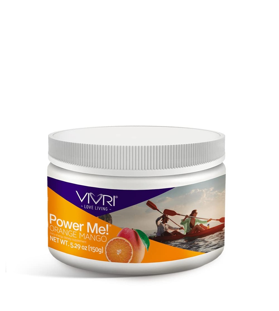 VIVRI Power Me Orange Mango | 30 portioner, 5,29 Oz | Gluten Free & Sugar Free Prebiotic Fiber Supplement för Digestive Health & Energy Boost Pre Workout med matsmältningsenzymer | Stevia Sweetened