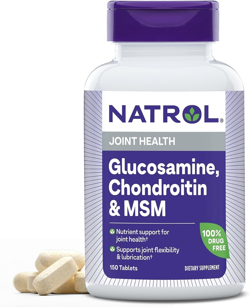 Natrol Glukosamin, Chondroitin och MSM, Kosttillskott, Joint Health Supplement för vuxna, 150 tabletter, upp till en 50-dagars leverans