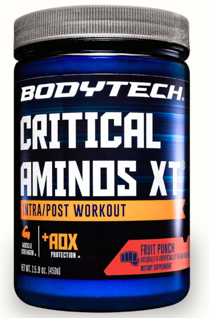 BODYTECH Critical Aminos XT Intra/Post Workout Powder i utsökt fruktpunch smak - formulerad för att stödja muskelåterställning och förbättra prestanda för optimala resultat (15,9 oz / 45 portioner)