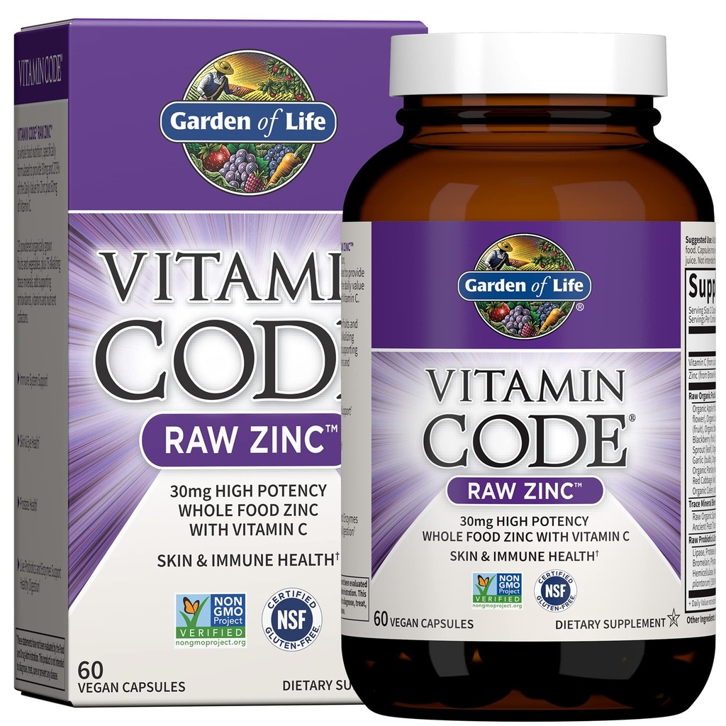 Garden of Life Organic Vegan Protein Powder 22g & Zink Supplements 30 mg hög styrka för immunstöd