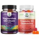 Bundle of Pure Magnesium Glycinate 400mg Per Servering för humörsömn och avkoppling och vitamin D3 Gummies för dagligt välbefinnande eller benmuskel och immunstöd