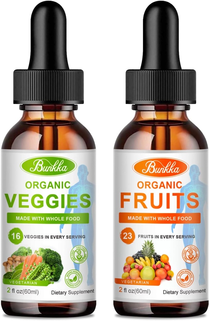 Fruits and Veggies Supplement - Balance of Natural Fruit and Vegetables Liquid Drops 2 Pack, Whole Food Supplement - Filled with Vitamins and Minerals - 2 FL OZ Fruit & 2FL OZ Veggie
