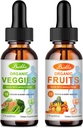 Frukt och grönsaker Tillägg - Balans av naturliga frukt och grönsaker flytande droppar 2 Pack, hel matförsörjning - fylld med vitaminer och mineraler - 2 FL OZ Fruit & 2FL OZ Veggie