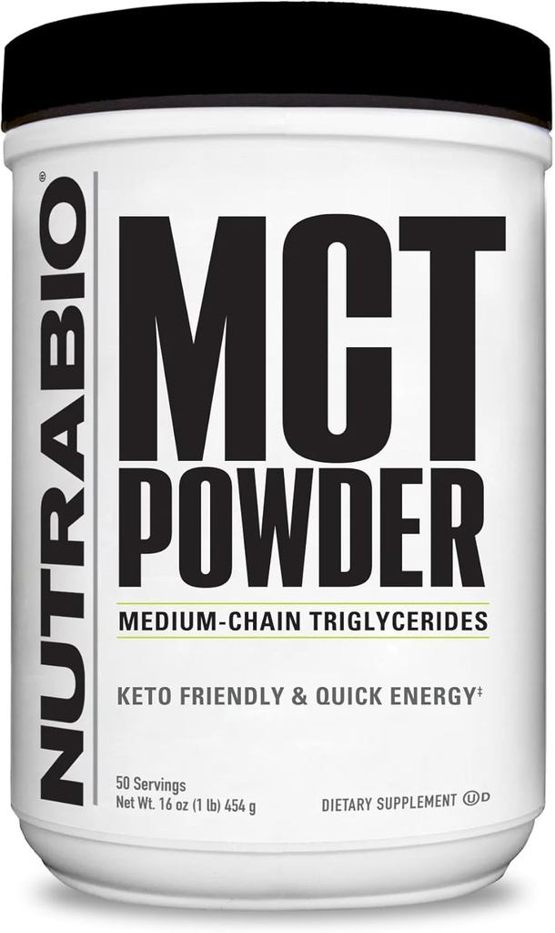 NutraBio MCT Powder, Medium Chain Triglycerides, Lean Weight Gain, Keto Friendly, 1 lb. Powder - 50 portioner