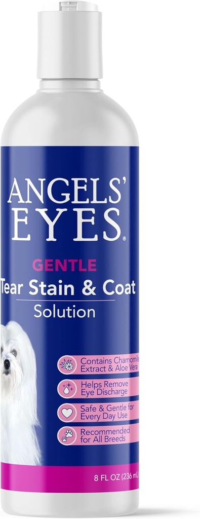 ANGELS EYES Gentle Tear Stain Solution for Dogs and Cats | 8 oz Solution for Eye Area and Face | Ta bort urladdning, smuts, tårfläckar och mucus