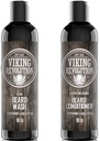 Viking Revolution Beard Shampoo och Conditioner Set - Top-tier Beard Care Kit med Argan & Joba Oljor för hälsosam skäggtillväxt, ingen kläckning eller irritation, Rich Lather, Eucalyptus Scent (10 oz)