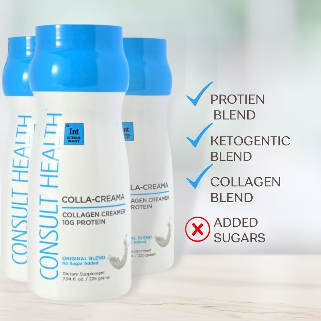 Consult Health - Colla-Creama Collagen Creamer Supplement - 10g Protein - Ketogen Blend - Powder Coffee Creamer - Coconut Oil, Energy Boosting MCT Oil - No Added Sugar - 7,94 oz