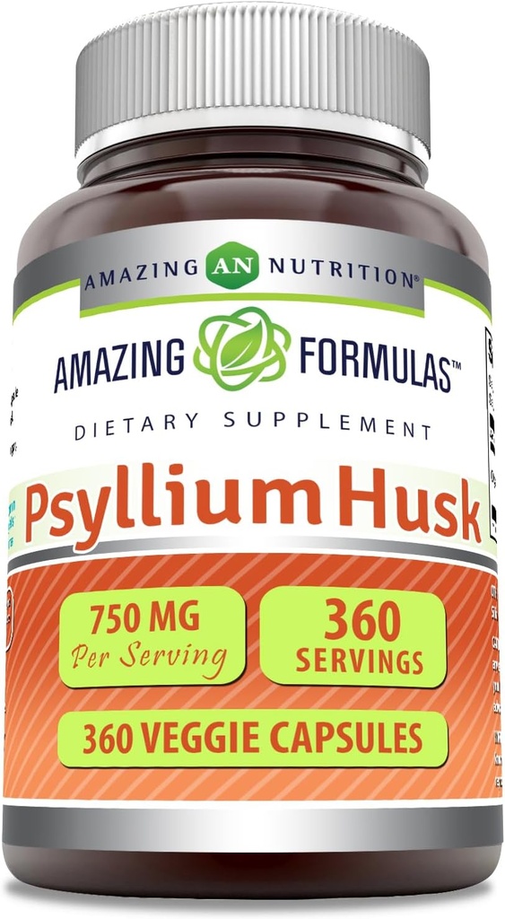 Fantastiska formler Psyllium Husk 750mg Veggie Capsules Supplement | Icke-GMO | Gluten Free | Made in USA | Lämplig för vegetarianer (360 greve)
