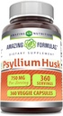 Fantastiska formler Psyllium Husk 750mg Veggie Capsules Supplement | Icke-GMO | Gluten Free | Made in USA | Lämplig för vegetarianer (360 greve)
