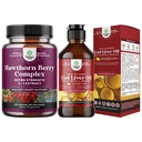 Bundle of Extra Strength Hawthorn Berry Capsules Hawthorn Extract Digestion and Heart Health Supplement och Icelandic Cod Liver Oil Liquid Wild Caught Nordic Omega 3 Fish Oil Liquid för vuxna och barn