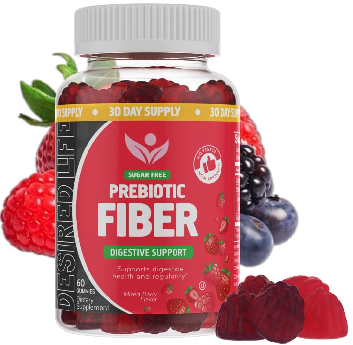 Socker Gratis Prebiotiska Fiber Gummies för vuxna barn blandade Berry Flavor Plant Supplement för kvinnor Män, Daglig Digestive Health Regularity 60 Count (Pack av 1)