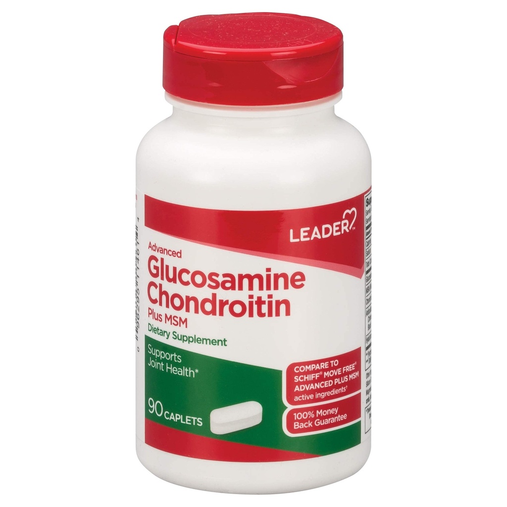 Ledare Avancerad Glukosamin Chondroitin Plus MSM, Kosttillskott, Jämför med Schiff Flytta gratis Avancerad + MSM Active Ingredient 90 Caplets