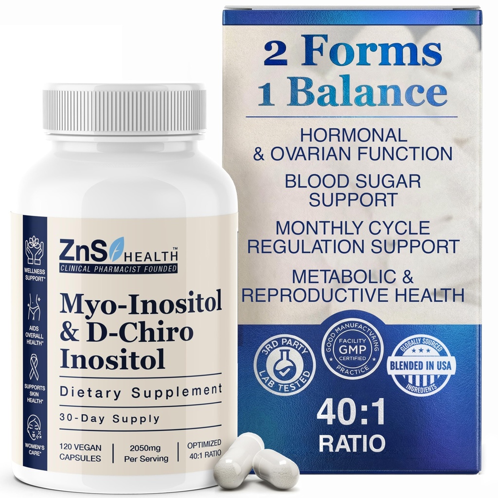 ZnS Myo-Inositol & D-Chiro Inositol Supplement | Hormonal Balance & Menstrual Cycle Support | 40:1 Idealisk Ratio | Ovarian Health & Fertility Aid | 2050mg | 30-Day Vegan Capsules