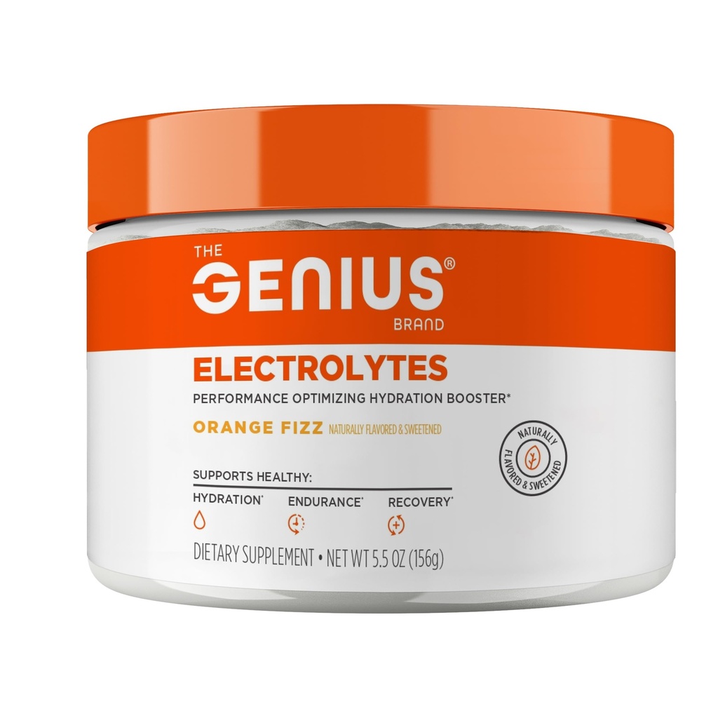 Genius Electrolytes Powder Drink Mix, Orange Fizz, 30 portioner - Natural Hydration Booster & Endurance Supplement med kalium, Magnesium & Zink - Sugar Free & No Artificial Sweeteners eller Dyes