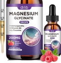 Magnesium Glycinate 200mg Supplement, Magnesium Liquid Drops med vitamin B6, Ashwagandha, L - Theanine, Chamomile - Stöd Stress Relief, Bone, Muscle, Mood Vegan - Raspberry Flavor - 2 FL.OZ
