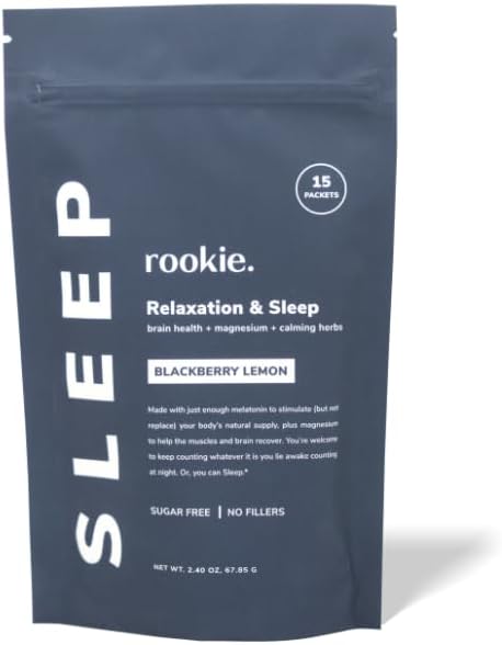 Rookie Wellness Sleep - Natural Sleep Aid with 180 mg of Magnesium Bisglycinate, 1 mg Melatonin, Valerian Root, & Passion Flower to Promote Tranquility & Sleep (15 Pack, BlackBerry Lemon)