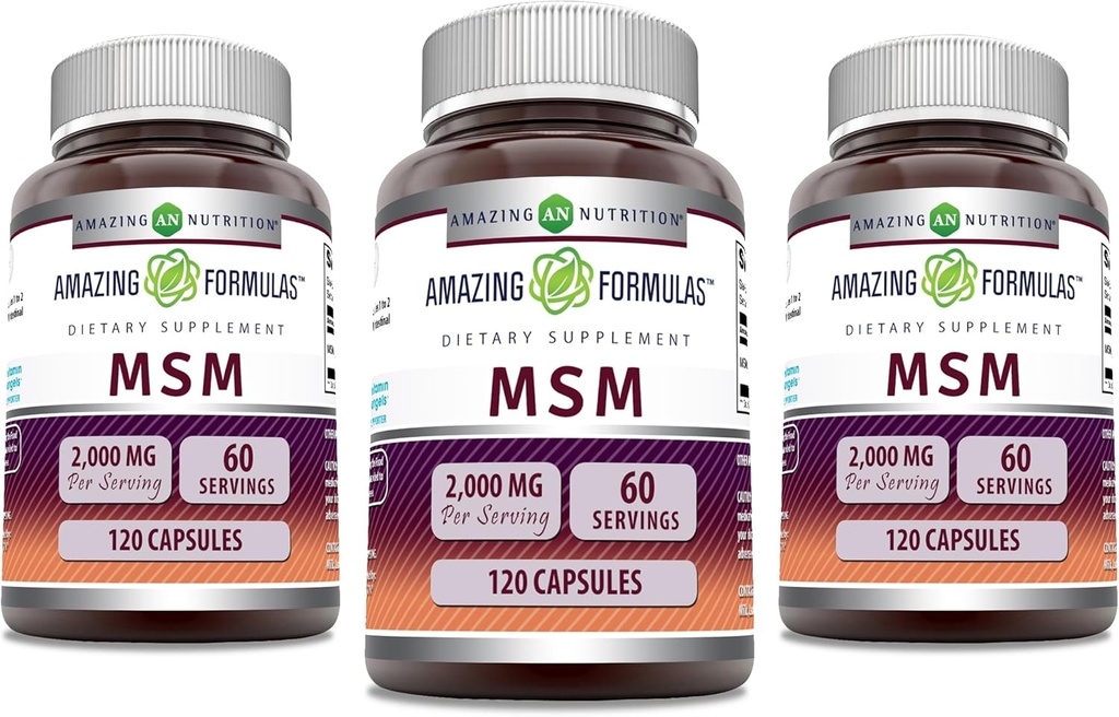 Fantastiska Formler MSM (Methylsulfonylmetan) Supplement | 2000 Mg Per Serving | Capsules | Non-GMO | Gluten Free | Made in USA (3 Pack, 120 Count)