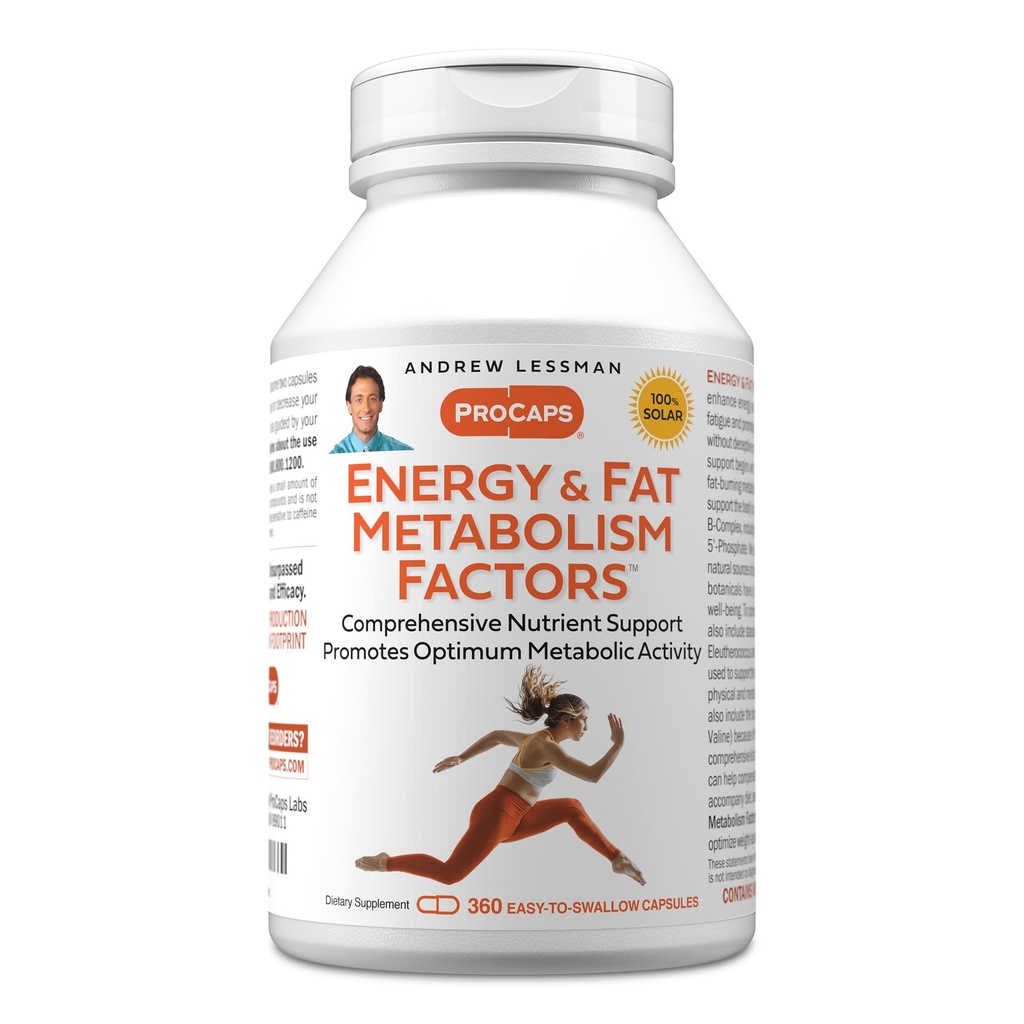 ANDREW LESSMAN Energy and Fat Metabolism Factors 360 Capsules - Främjar Optimum Fat Burning and Energy Metabolism, med karnitin, grönt te, Guarana, Ginseng, B-Complex. Lätt att svälja kapslar