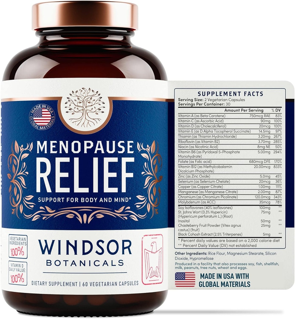 Klimakteriet Tillägg för kvinnor - Windsor Botanicals Multivitamin med Chastebrry, Black Cohosh för Hot Flashes, Menopause Relief och Hormone Balance för kvinnor - 60 naturliga Progesteron Estrogen Pills