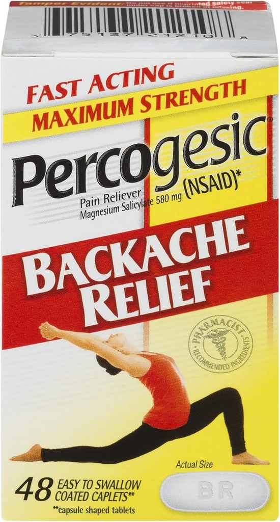 Percogesic Backache Relief Pain Reliever, Maximal Styrka, 48 tabletter