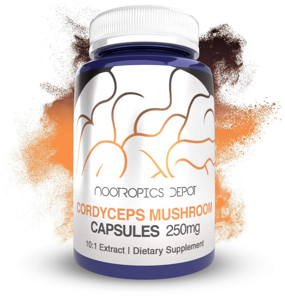 Nootropics Depot Cordyceps Mushroom Capsules | 10:1 Hela Fruktande Body Extract | 250mg | 180 greve | Cordyceps militaris